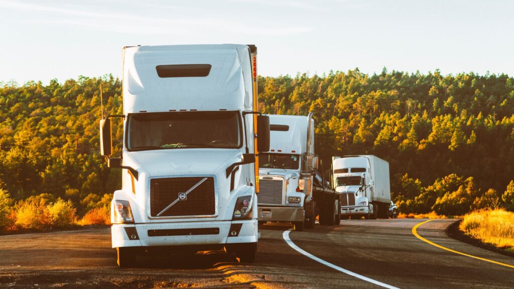 line of white semi trucks